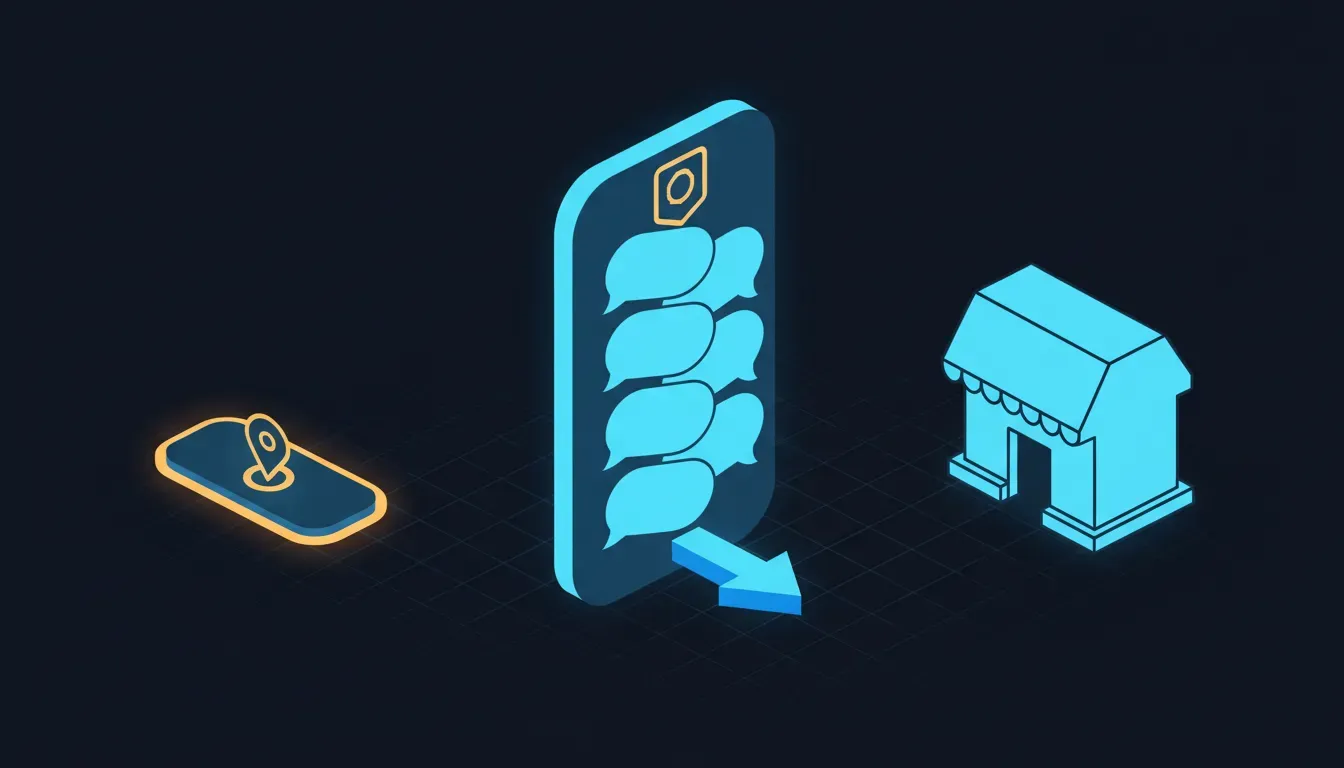 The Sponsored Agents path as OpenAI describes it. The ad is tapped, a labelled conversation with the advertiser's agent unfolds, and the shopper is handed to the business's own site when ready. Everything in the middle panel is the advertiser's responsibility, which makes it a lot closer to a support knowledge base than to ad copy.