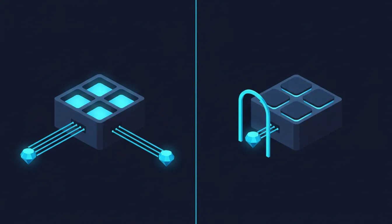 Two ways into the same customer account. On the left, an agent signed in with the customer's password reaches every room at once, unannounced. On the right, it stops at a gate the store controls, the customer approves it there, and its connection reaches only the rooms they agreed to.