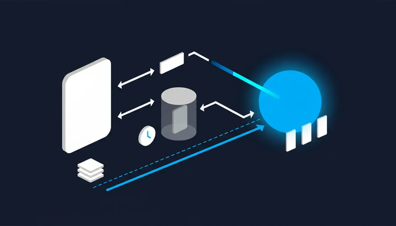 Three layers, three sets of rules: the index returns a title and a fixed 200-character snippet; the shared cache keeps a stripped Markdown copy of pages that were opened; and product cards come from a separate feed that never meets the web path at all.