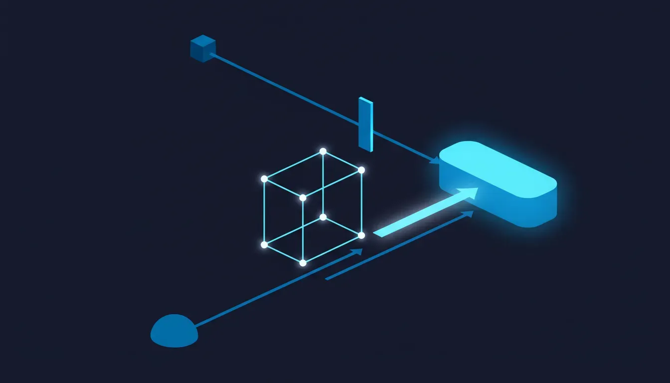 Three ways into the same store, drawn as separate approach channels converging on one core. The upper channel is the server-to-server route: a remote system talks to the platform's own systems and arrives as a recognisable integration. The lower channel is an ordinary human visitor working the rendered page. The middle channel is the one that opened this week: something operating inside the visitor's own session, using the same declared connection points the page now offers, and arriving indistinguishable from the human path beneath it.